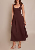 Damen Midikleid mit quadratischem Ausschnitt und weitem Rock