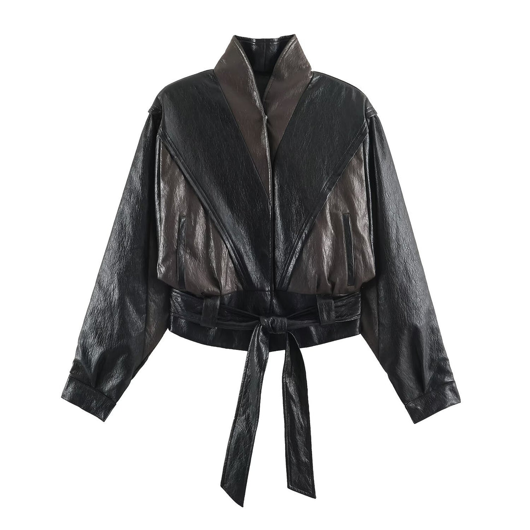Damen Kurzjacke im Blousonstil mit hochabschließendem Kragen und Bindegürtel Shop Nory