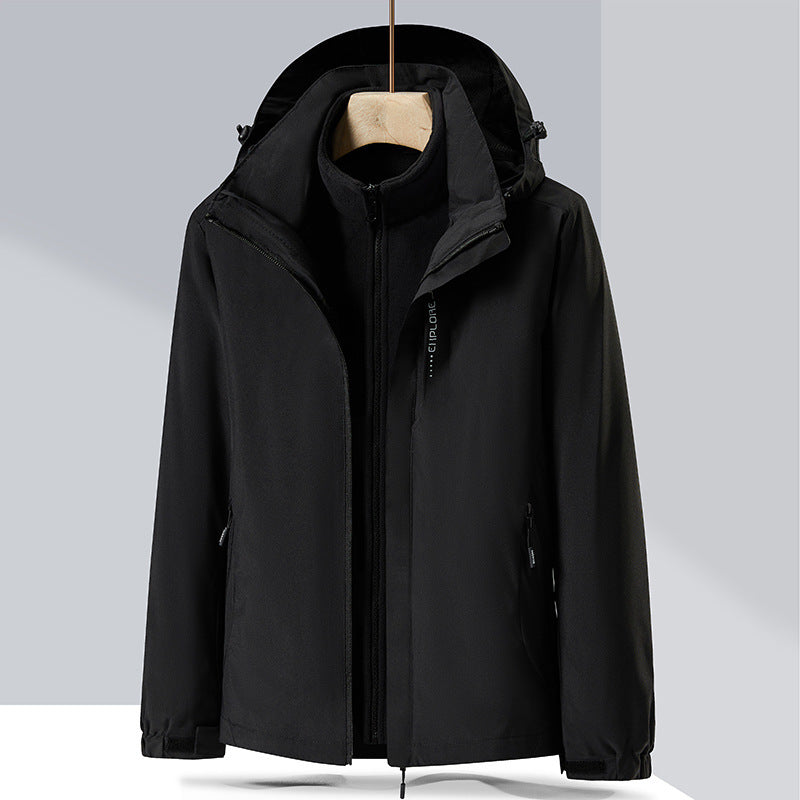 Herren zweilagige Softshell-Regenjacke mit abnehmbarem Fleece‑Innenlayer und verstellbarer Kapuze Shop Nory