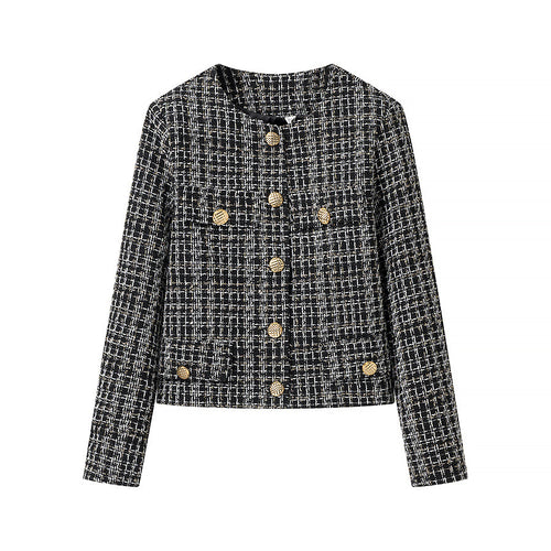 Damen Bouclé-Tweed-Jacke mit Rundhalsausschnitt, goldenen Zierknöpfen und aufgesetzten Taschen Shop Nory