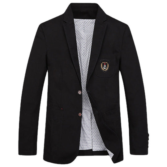 Herren Baumwoll-Blazer im Casual-Worker-Stil mit Brusttasche und Emblem Shop Nory