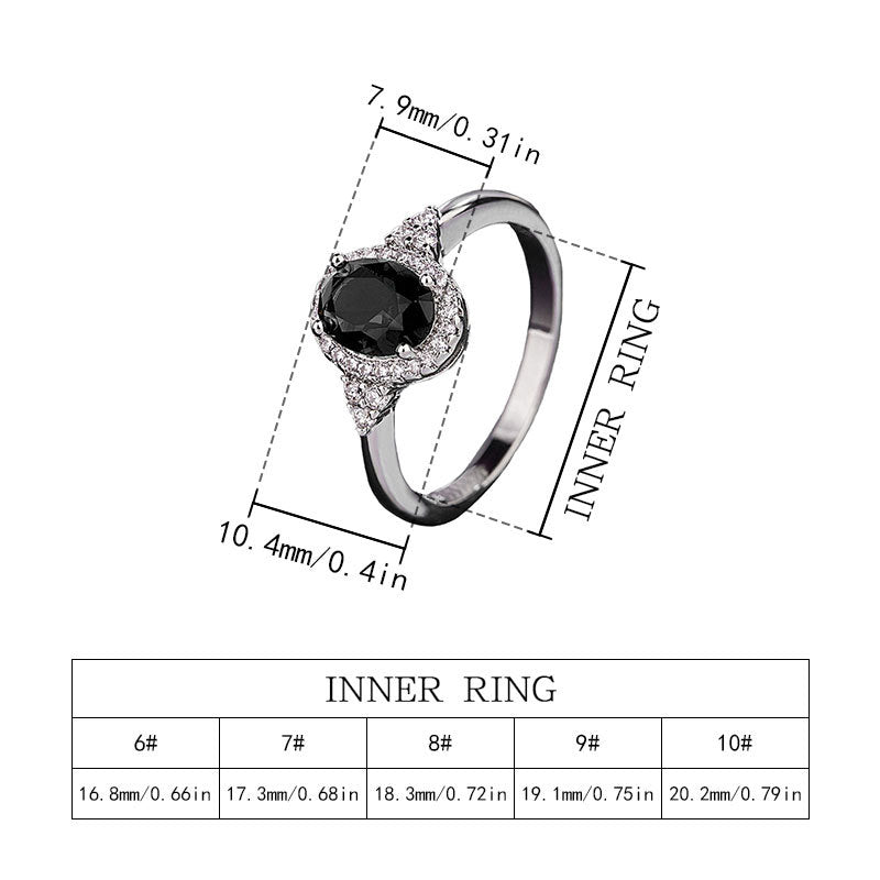 Damenring mit ovalem schwarzen Stein und aufwändiger Zirkonia-Besetzung Shop Nory