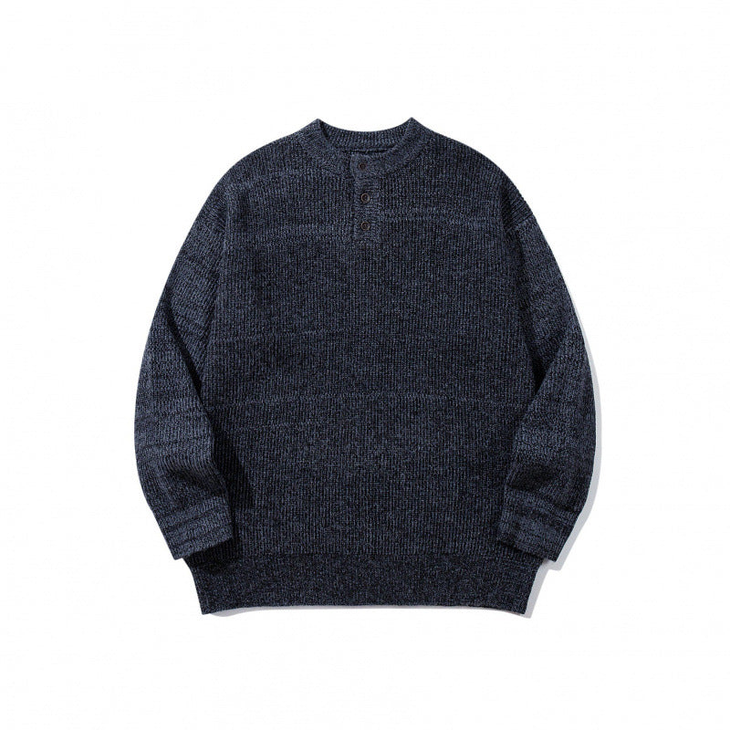 Unisex Oversize Grobstrick-Henley-Pullover mit melierter Struktur und Rippabschlüssen Shop Nory