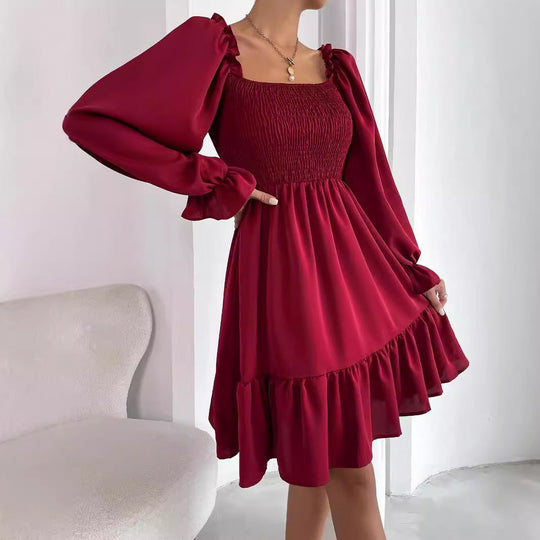 Damen Luftiges Minikleid mit Puffärmeln und Rüschendetails Shopnory