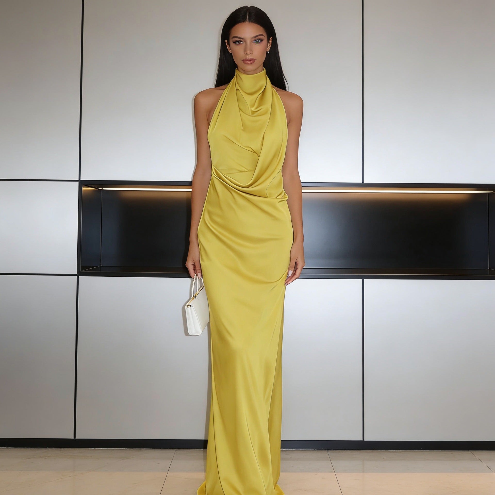 Damen Elegantes Abendkleid mit asymmetrischem Kragen Shopnory