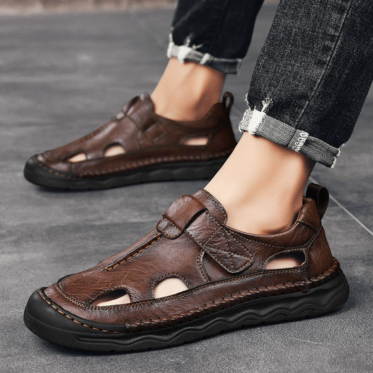 Damen Bequeme Leder-Sandalen mit verstellbarem Riemen und rutschfester Sohle