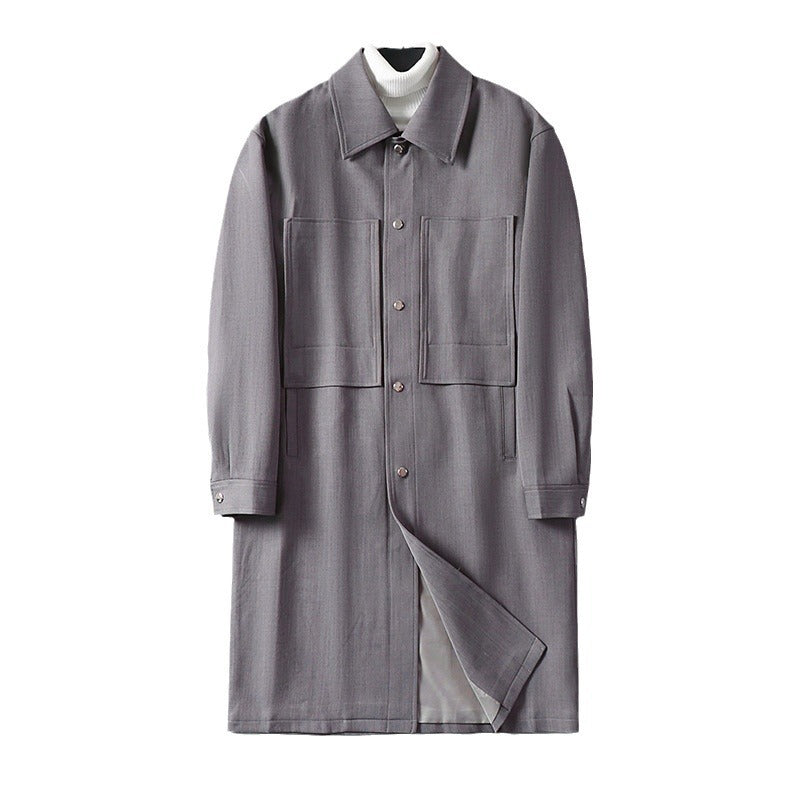 Herren Longline-Mantel mit Hemdkragen und aufgesetzten Taschen Shop Nory