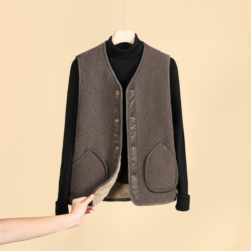 Damen Ärmellose Thermofleece-Weste mit Knopfleiste und Rundtaschen Shop Nory