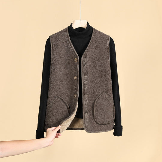 Damen Ärmellose Thermofleece-Weste mit Knopfleiste und Rundtaschen Shop Nory