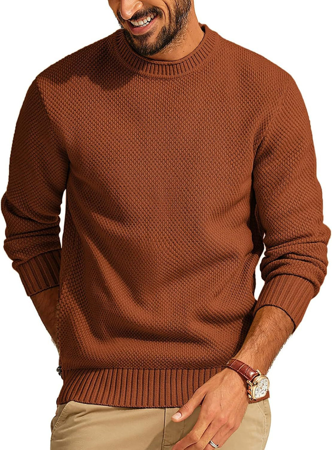 Herren Waffelstrick-Pullover mit Rundhalsausschnitt Shop Nory