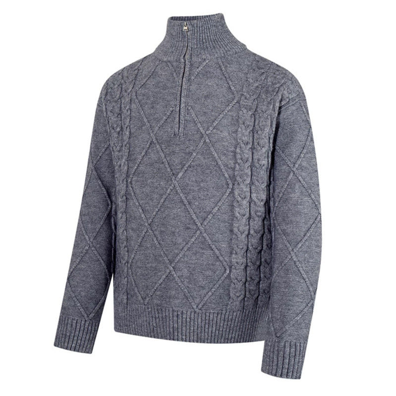 Herren Strickpullover mit Zopfmuster, halbem Reißverschluss und hohem Stehkragen Shop Nory