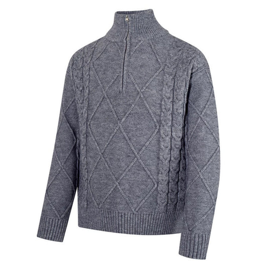 Herren Strickpullover mit Zopfmuster, halbem Reißverschluss und hohem Stehkragen Shop Nory