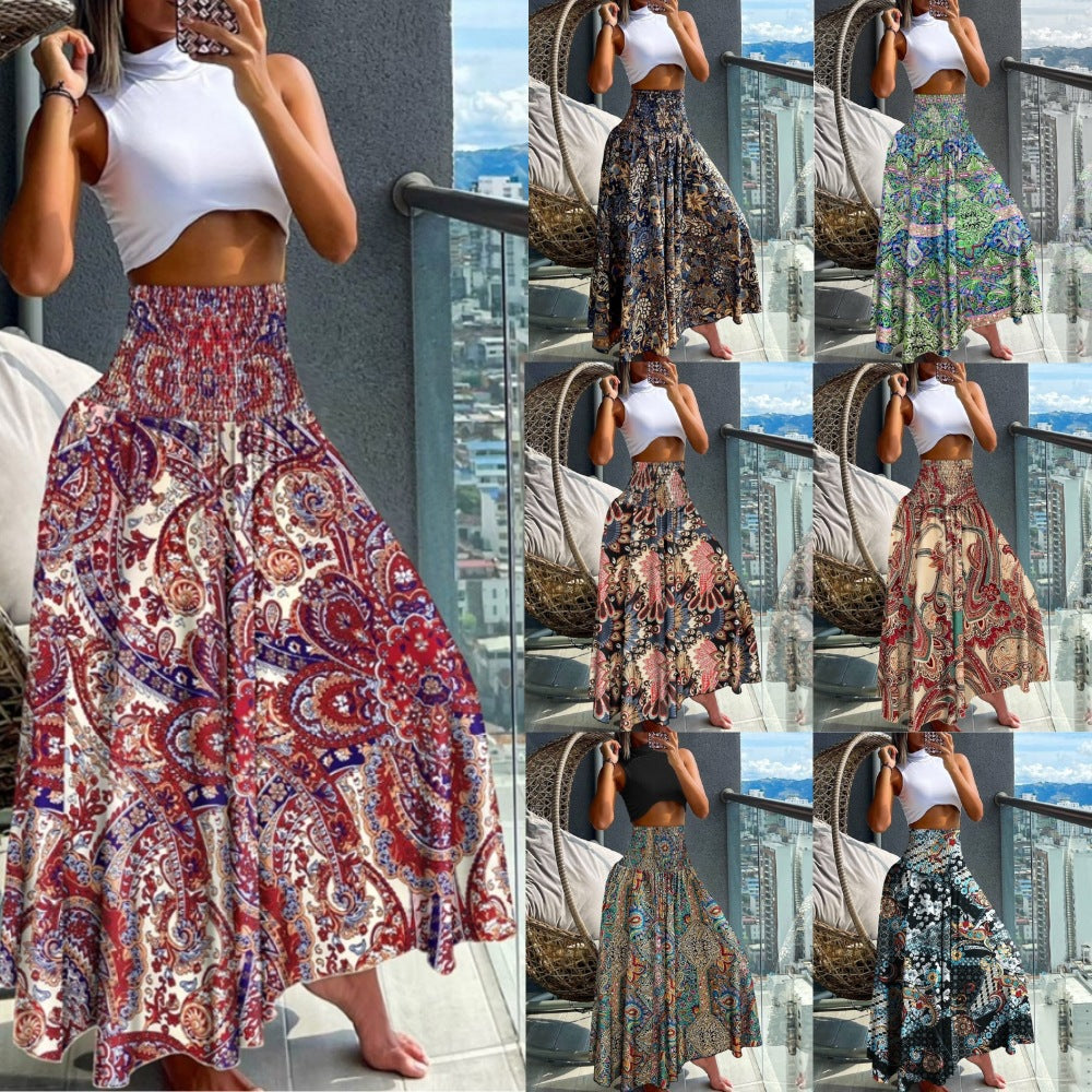 Damen Maxirock mit hohem Smokbund, weitem Fall und Paisley‑Print Shop Nory