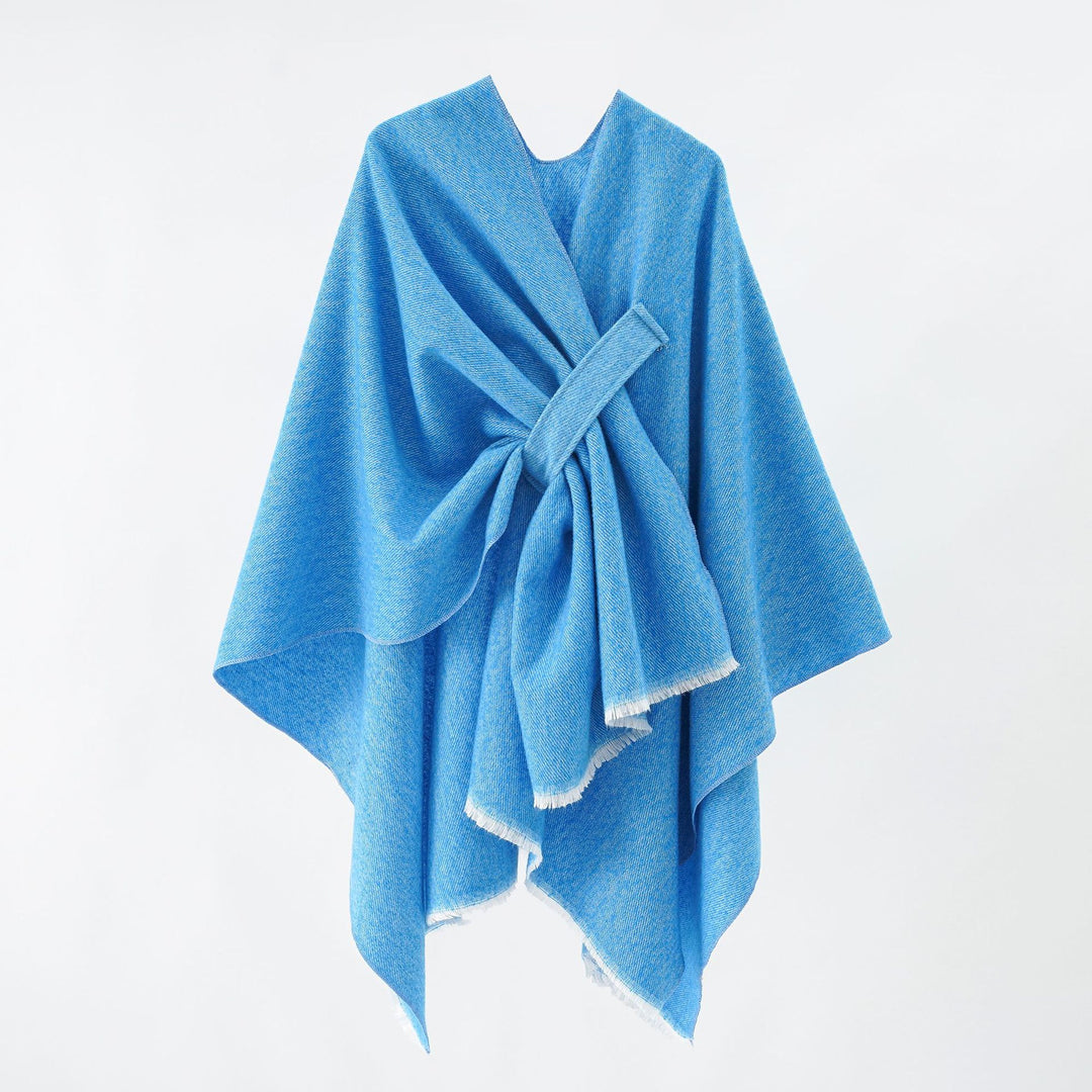 Damen luxuriöser Woll-Kaschmir-Poncho mit Bindegürtel und Fransensaum Shop Nory