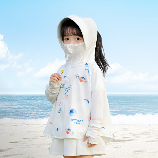 Damen nan leichte Kinder-Sonnenjacke mit Kapuze, atmungsaktivem Material und UV-Schutz  Shopnory