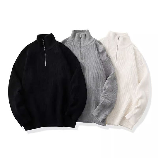 Unisex Lockerer Strukturstrick-Halbzippullover mit hohem Kragen Shop Nory