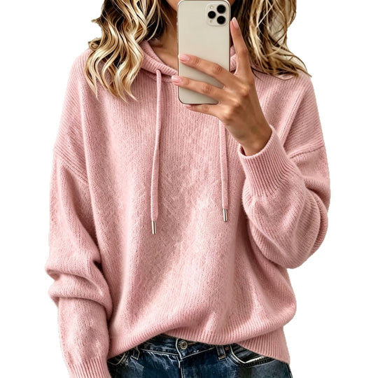 Damen Oversize Strickhoodie aus weichem Feinstrick mit Kordelzug Shop Nory
