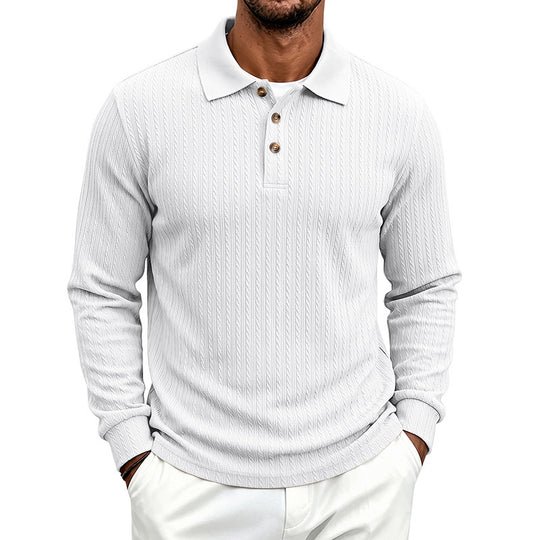 Herren Langärmeliges Strickpoloshirt mit Zopfmuster und Knopfleiste Shop Nory