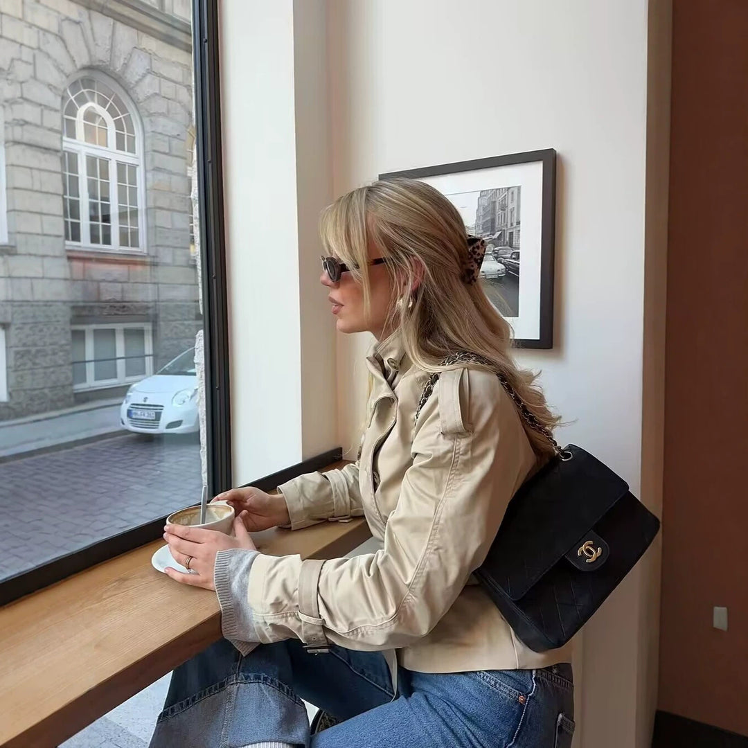 Damen Modische und elegante kurzkarettierte Trenchjacke
