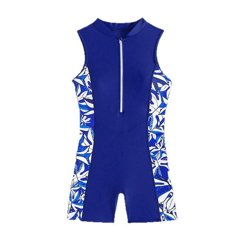 Damen Einteiler Schwimmanzug mit sportlichem Reißverschluss und floralem Design Shopnory