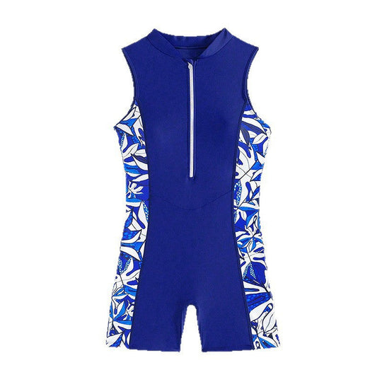 Damen Einteiler Schwimmanzug mit sportlichem Reißverschluss und floralem Design Shopnory
