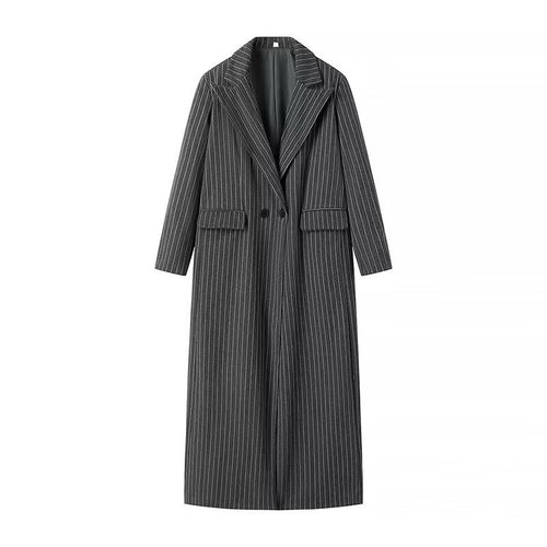 Damen Longline-Wollmixmantel mit Nadelstreifen, tailliertem Revers und Pattentaschen Shop Nory