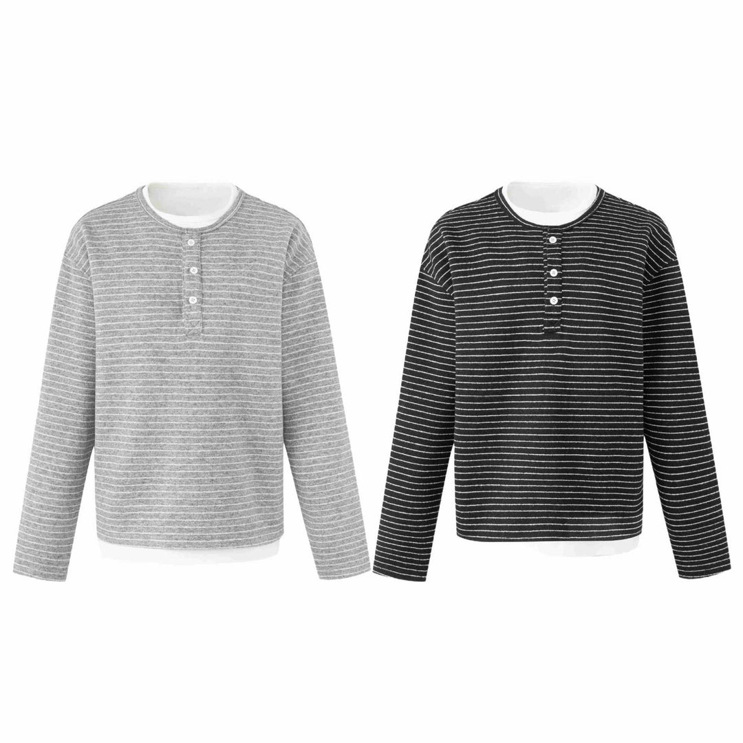 Damen Gestreiftes Langarm-Henley-Shirt mit Knopfleiste und Lagenlook Shop Nory