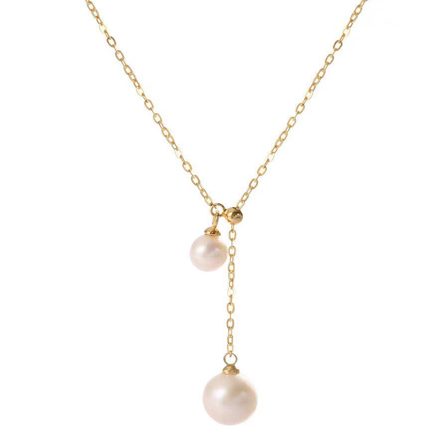 Damen Elegante Doppelperle Tropf Halskette Shop Nory