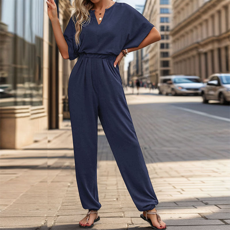 Damen lässiger Jumpsuit mit eleganter Drapierung und Taillierung