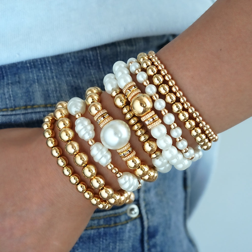 Damen Armreif-Set mit eleganten Perlen- und Goldakzenten Shop Nory