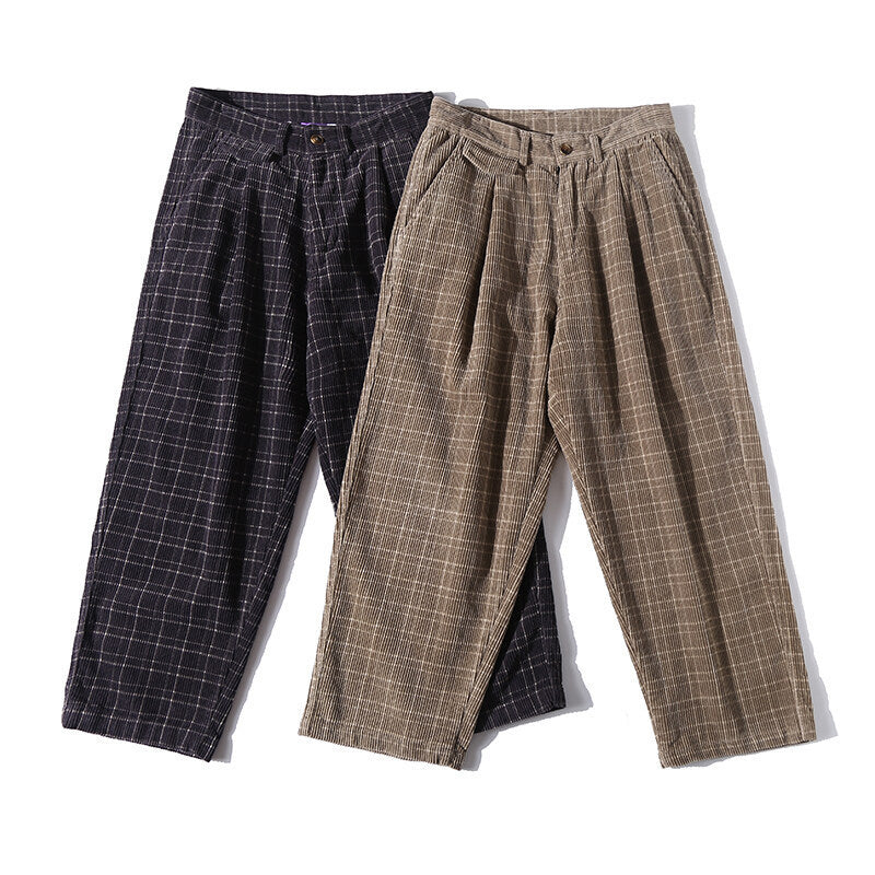 Herren Weite Cordhose mit Falten, Cropped‑Schnitt und Karomuster Shop Nory