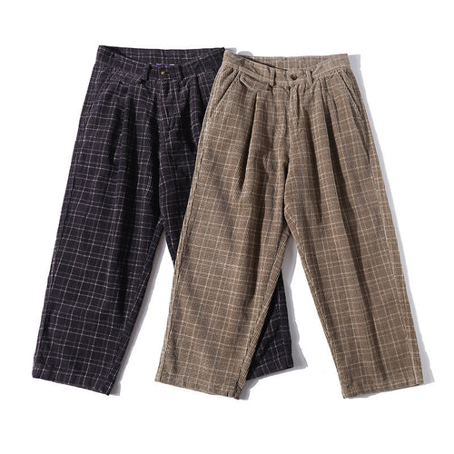 Herren Weite Cordhose mit Falten, Cropped‑Schnitt und Karomuster Shop Nory