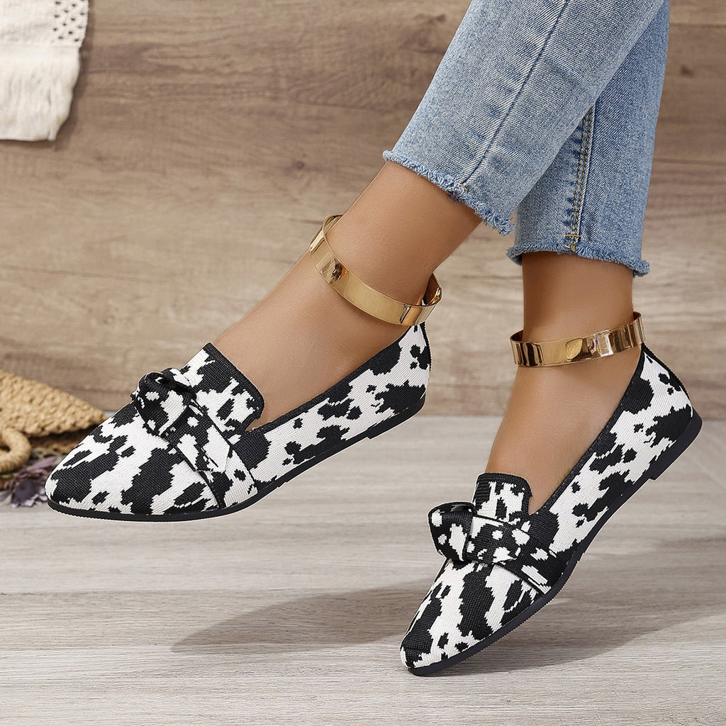 Damen Ballerinas mit modischem Streifendesign und charmantem Schleifenakzent Shopnory