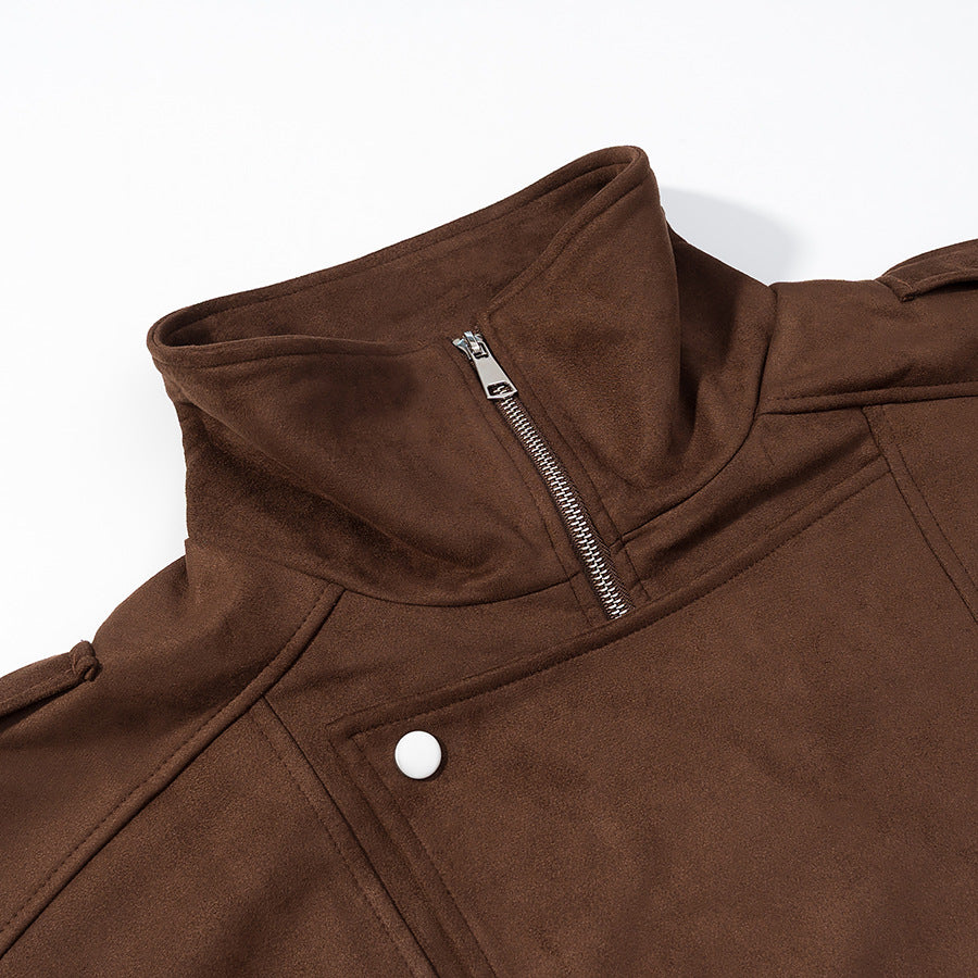 Damen Oversize-Bomberjacke im Velourslook mit hohem Stehkragen und Taillengürtel Shop Nory