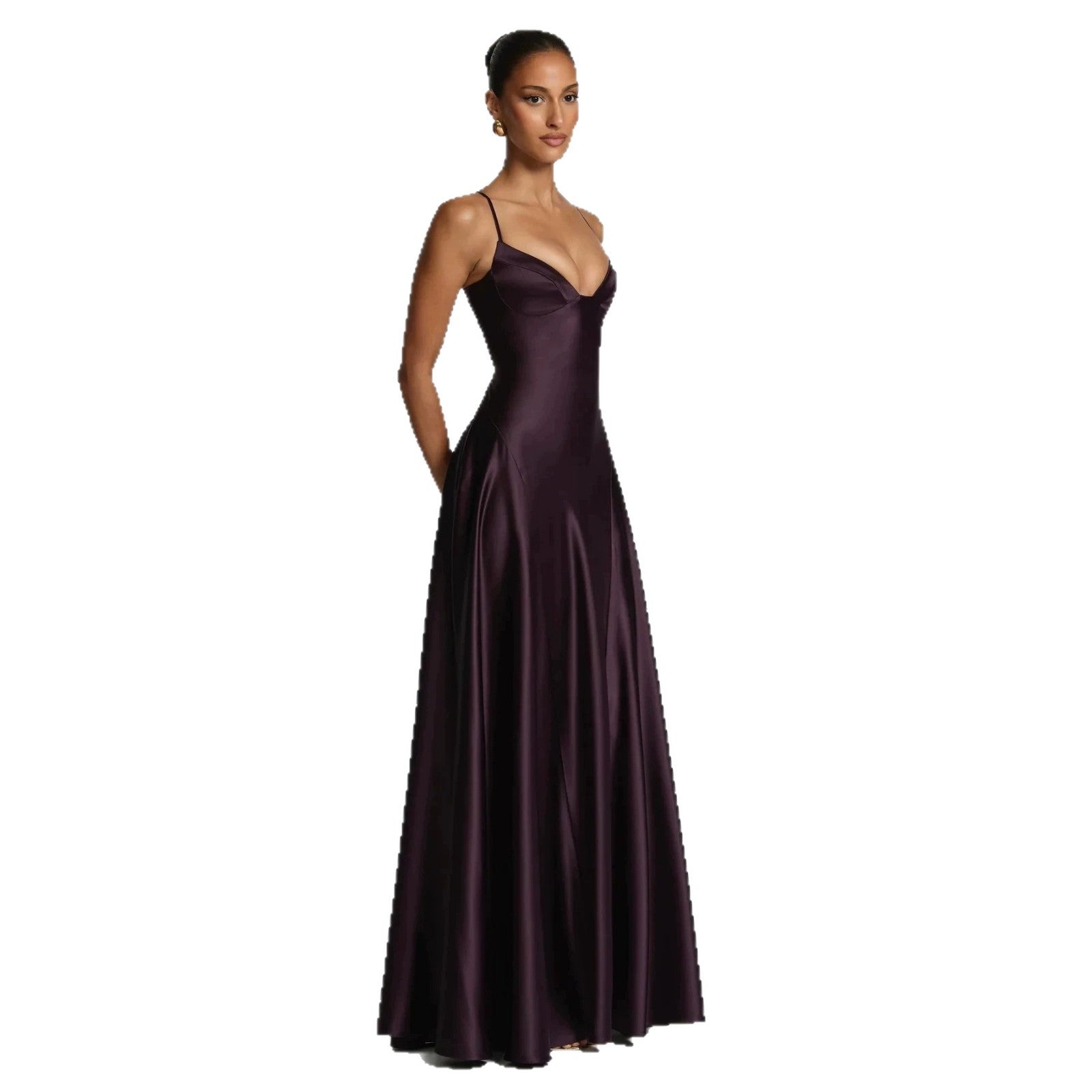 Damen elegantes Satin-Maxikleid mit raffinierten Spaghettiträgern