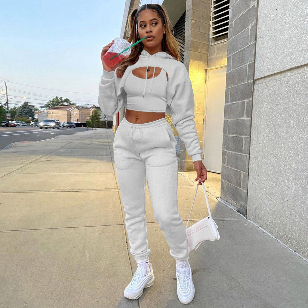 Damen Sportlicher Zweiteiler mit cropped Hoodie und bequemen Jogginghosen