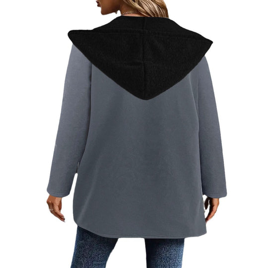 Damen Langer Kapuzen-Cardigan mit kontrastiertem Besatz, Kordelzug und Eingrifftaschen Shop Nory