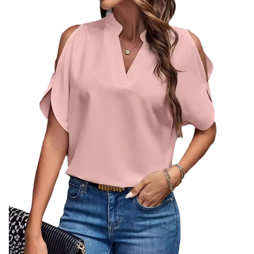 Damen Elegante Bluse mit offenen Schultern und Stehkragen