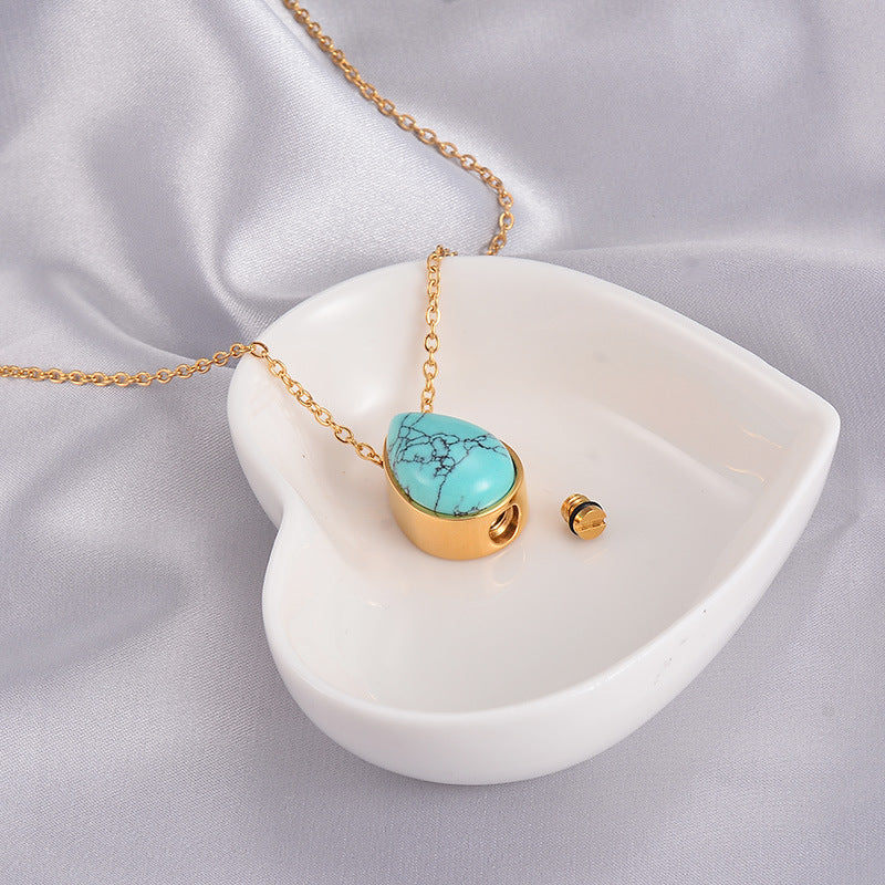 Damen goldene Halskette mit Tropfenanhänger aus hochwertigem Stein Shop Nory