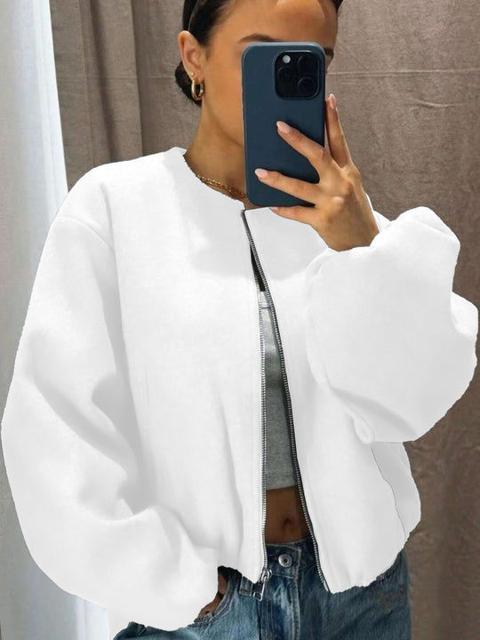Damen Weitgeschnittene Bomberjacke mit Reißverschluss und Volumenärmeln Shop Nory