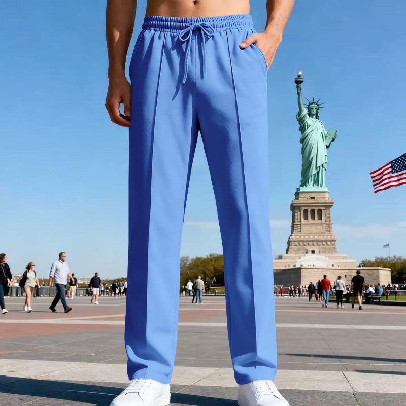 Herren nan elegante Sweathose mit Bügelfalte geradem Bein und Tunnelzug
