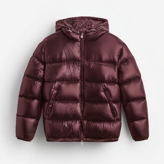 Herren nan steppte Kapuzenjacke mit glänzender Oberfläche, warmer Synthetikfüllung und Zweiwege-Reißverschluss Shop Nory