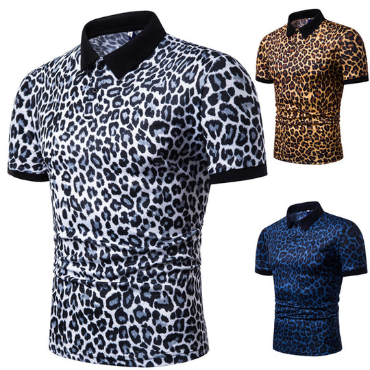 Herren Polo-Shirt mit aufregendem Leopardenmuster und modernem Schnitt