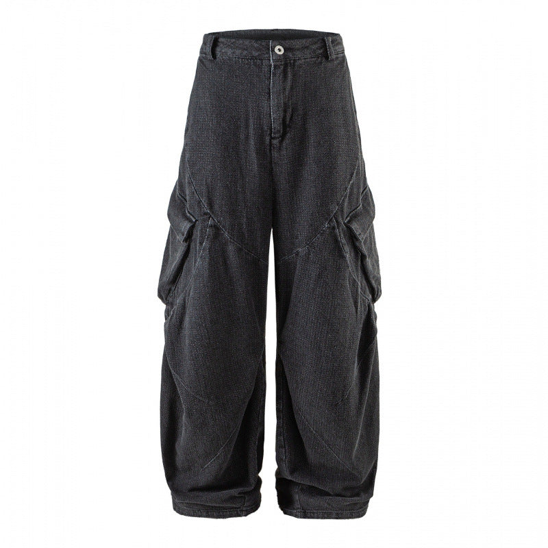 Unisex Weite Cargo-Jeans mit hoher Taille, Panelnähten und aufgesetzten Klappentaschen Shop Nory