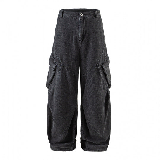 Unisex Weite Cargo-Jeans mit hoher Taille, Panelnähten und aufgesetzten Klappentaschen Shop Nory