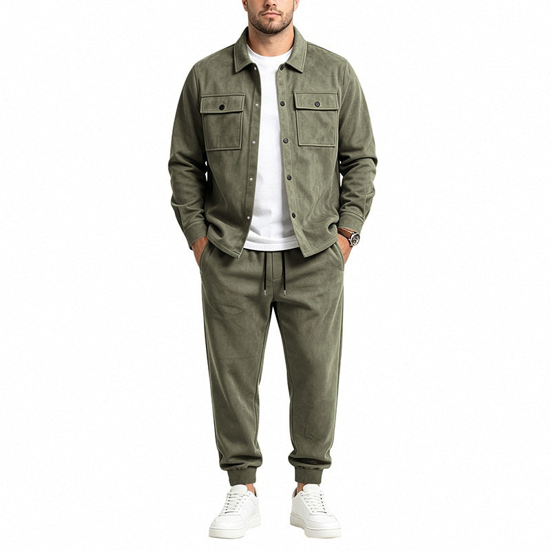 Herren Modernes Overshirt- und Jogginghosen-Set aus Mikrofleece mit Brustklappen Shop Nory