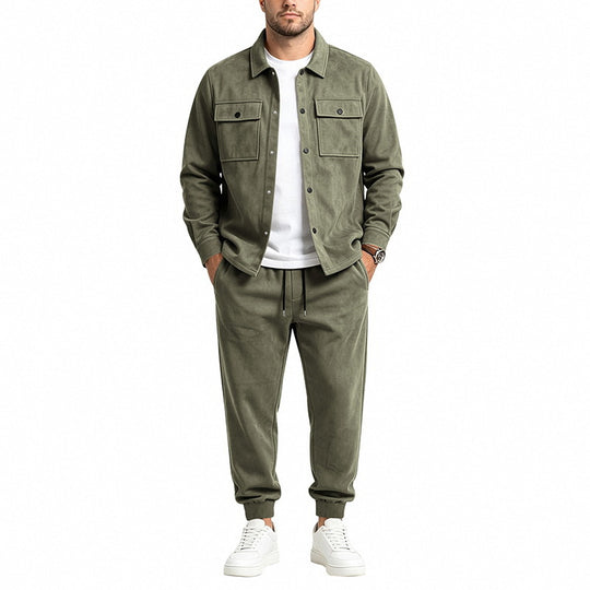 Herren Modernes Overshirt- und Jogginghosen-Set aus Mikrofleece mit Brustklappen Shop Nory