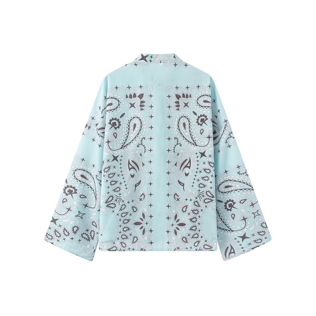 Damen Weite Palazzo‑Hose mit Paisley‑Print, hohem Bund und elastischem Gummizug Shop Nory
