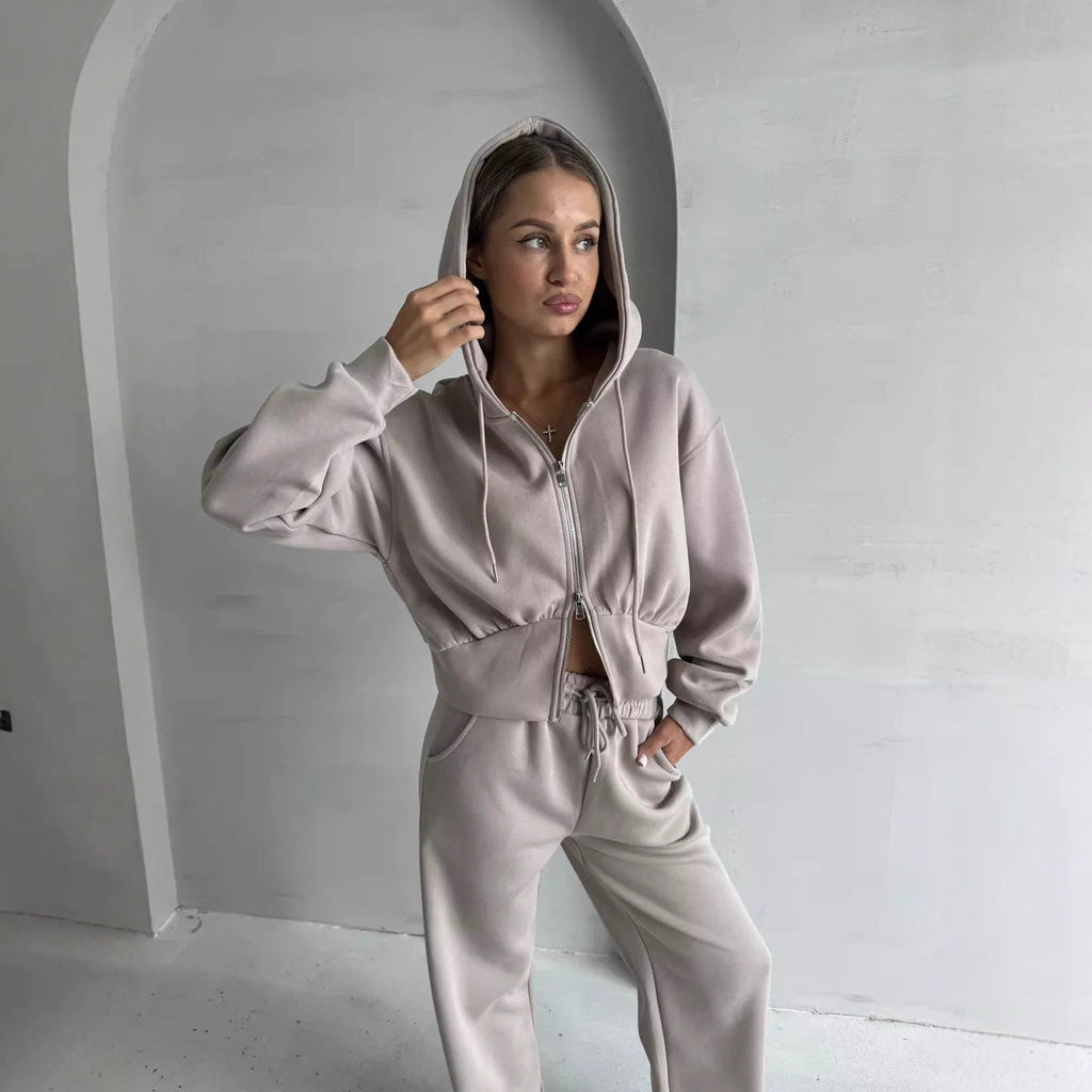 Damen Cropped Hoodie mit Reißverschluss