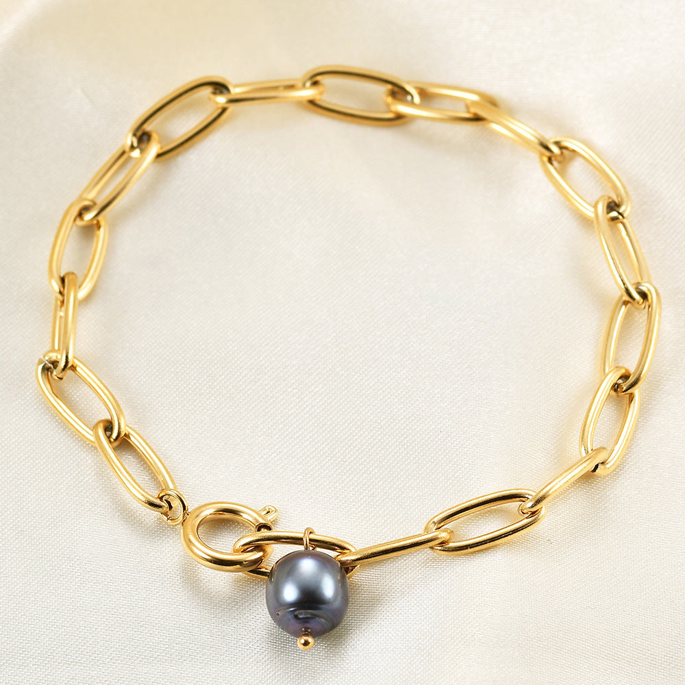 Damen Armband mit eleganten Gliederdesign und Perlenakzent Shop Nory